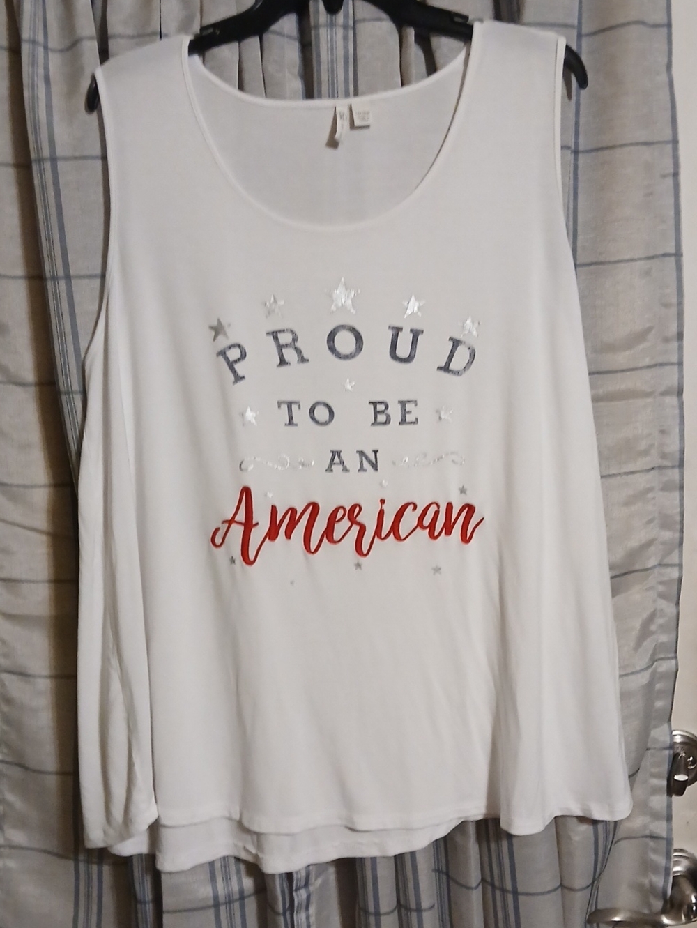 Cato White Sleeveless Tank with Red & Silver Patriotic Script